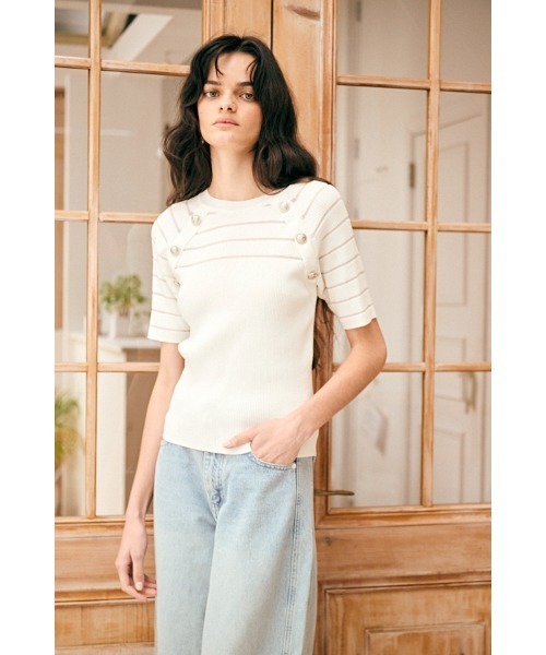 Estella.K(エステラケー)の「Becca Pullover シアーボーダーニットTOP(ニット/セーター・レディース・ピンク/オフホワイト/ライトブルー・FREE)」の4枚目の写真