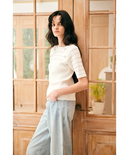 Estella.K(エステラケー)の「Becca Pullover シアーボーダーニットTOP(ニット/セーター・レディース・ピンク/オフホワイト/ライトブルー・FREE)」の11枚目の写真