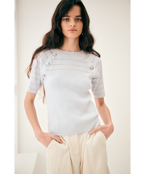 Estella.K(エステラケー)の「Becca Pullover シアーボーダーニットTOP(ニット/セーター・レディース・ピンク/オフホワイト/ライトブルー・FREE)」の22枚目の写真