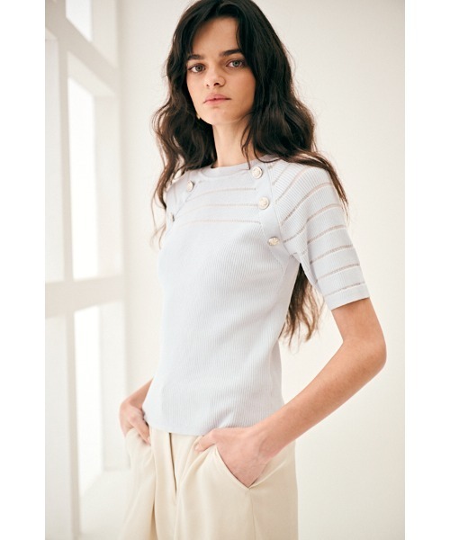 Estella.K(エステラケー)の「Becca Pullover シアーボーダーニットTOP(ニット/セーター・レディース・ピンク/オフホワイト/ライトブルー・FREE)」の14枚目の写真