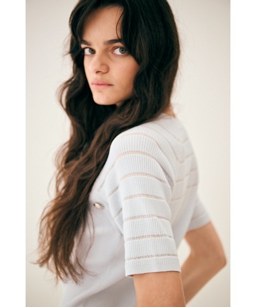Estella.K(エステラケー)の「Becca Pullover シアーボーダーニットTOP(ニット/セーター・レディース・ピンク/オフホワイト/ライトブルー・FREE)」の19枚目の写真