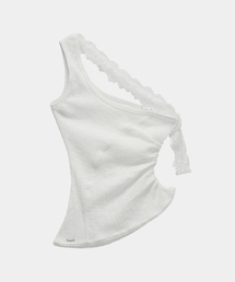Lace One-Shoulder Shirring Top (White)