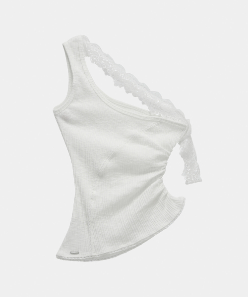 ETRE AU SOMMET(エトレオソメ)の「Lace One-Shoulder Shirring Top (White)(Tシャツ/カットソー・レディース・その他・FREE)」の1枚目の写真