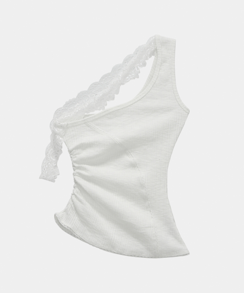 ETRE AU SOMMET(エトレオソメ)の「Lace One-Shoulder Shirring Top (White)(Tシャツ/カットソー・レディース・その他・FREE)」の2枚目の写真