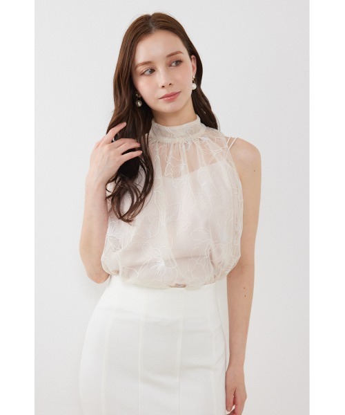 rienda（リエンダ）の「26エンブロイダリーチュールブラウス　夏服（シャツ/ブラウス・レディース・ピンク/アイボリー/ネイビー・MEDIUM/SMALL）」の3枚目の写真