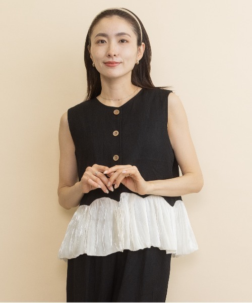 lodie（ロディ）の「【ラグジュアリー セットアップ】異素材フリルベストとワイドパンツ（セットアップ・レディース・ブラック/ベージュ・FREE）」の20枚目の写真