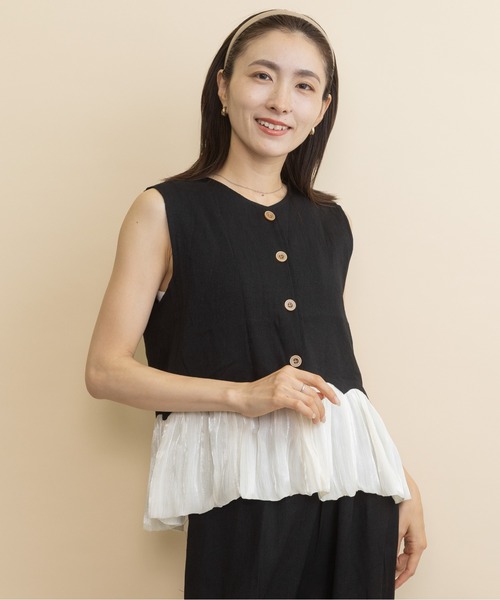 lodie（ロディ）の「【ラグジュアリー セットアップ】異素材フリルベストとワイドパンツ（セットアップ・レディース・ブラック/ベージュ・FREE）」の22枚目の写真
