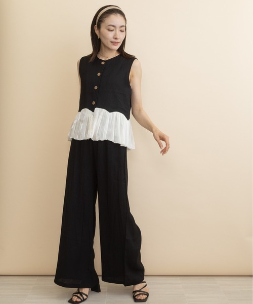 lodie（ロディ）の「【ラグジュアリー セットアップ】異素材フリルベストとワイドパンツ（セットアップ・レディース・ブラック/ベージュ・FREE）」の21枚目の写真