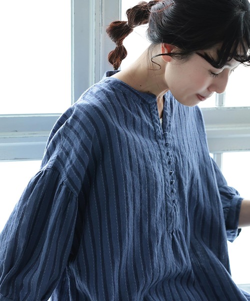 soulberry(ソウルベリー)の「藍色工房の手しごとブラウス(シャツ/ブラウス・レディース・ブルー・LL/3L/4L/5L/M/L)」の7枚目の写真