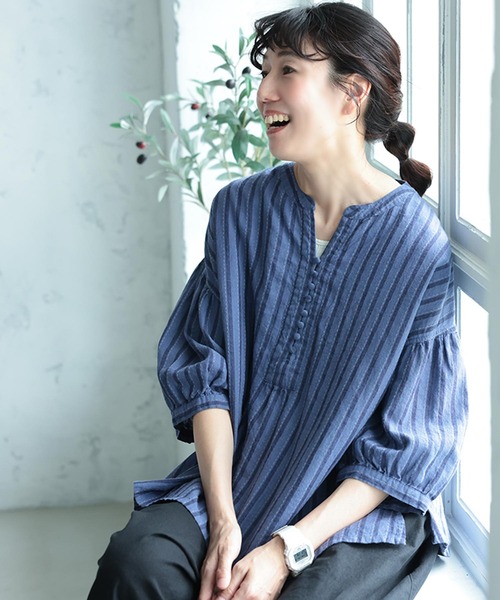 soulberry(ソウルベリー)の「藍色工房の手しごとブラウス(シャツ/ブラウス・レディース・ブルー・LL/3L/4L/5L/M/L)」の6枚目の写真