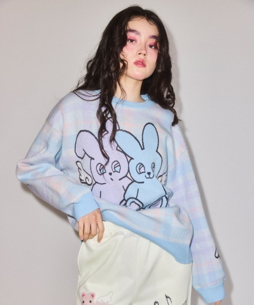 Candy Stripper(キャンディストリッパー)の「TWIN BUNNYS CHECK ニット(ニット/セーター・レディース・ライトイエロー/ピンク/ライトブルー・FREE)」の8枚目の写真