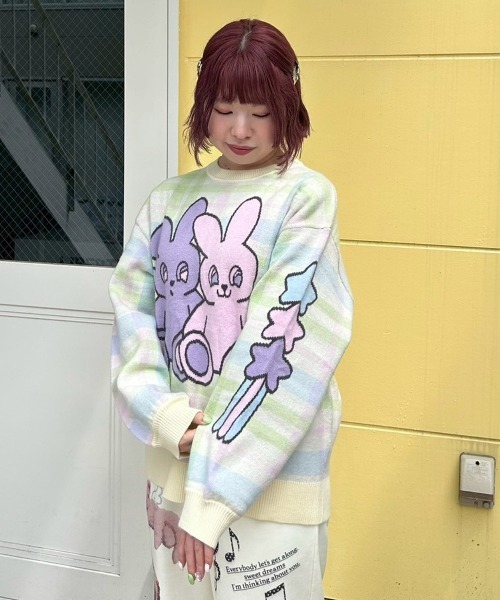 Candy Stripper(キャンディストリッパー)の「TWIN BUNNYS CHECK ニット(ニット/セーター・レディース・ライトイエロー/ピンク/ライトブルー・FREE)」の12枚目の写真