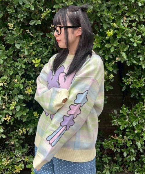 Candy Stripper(キャンディストリッパー)の「TWIN BUNNYS CHECK ニット(ニット/セーター・レディース・ライトイエロー/ピンク/ライトブルー・FREE)」の18枚目の写真