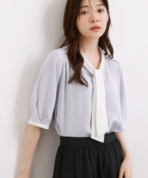 grove | 【洗濯機OK/シワになりにくい】1枚で華やぐ配色ボウタイブラウス(シャツ/ブラウス)