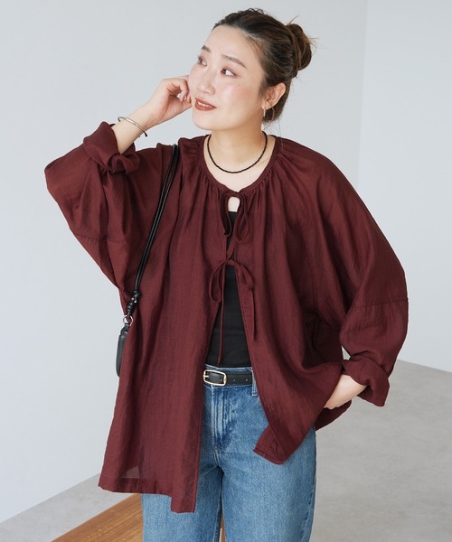reca(レカ)の「ダブルリボン前開きブラウス(シャツ/ブラウス・レディース・キャメル/ネイビー/ブラウン系・FREE)」の2枚目の写真