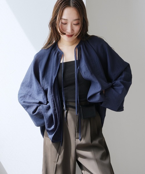 reca(レカ)の「ダブルリボン前開きブラウス(シャツ/ブラウス・レディース・キャメル/ネイビー/ブラウン系・FREE)」の1枚目の写真