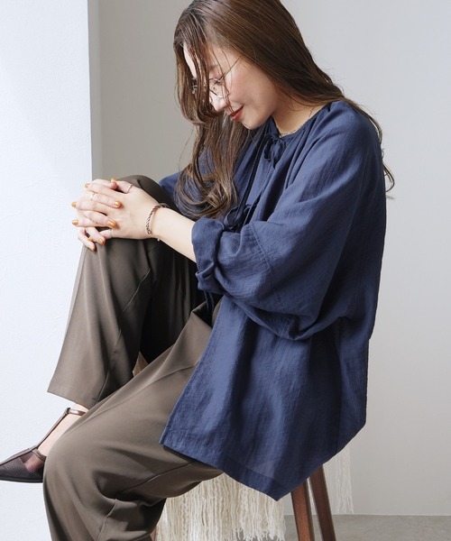 reca(レカ)の「ダブルリボン前開きブラウス(シャツ/ブラウス・レディース・キャメル/ネイビー/ブラウン系・FREE)」の12枚目の写真