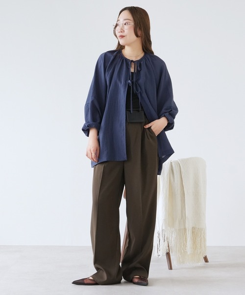 reca(レカ)の「ダブルリボン前開きブラウス(シャツ/ブラウス・レディース・キャメル/ネイビー/ブラウン系・FREE)」の15枚目の写真