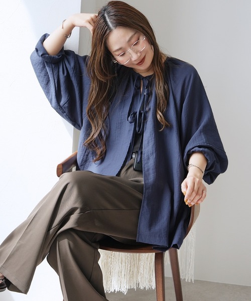 reca(レカ)の「ダブルリボン前開きブラウス(シャツ/ブラウス・レディース・キャメル/ネイビー/ブラウン系・FREE)」の11枚目の写真