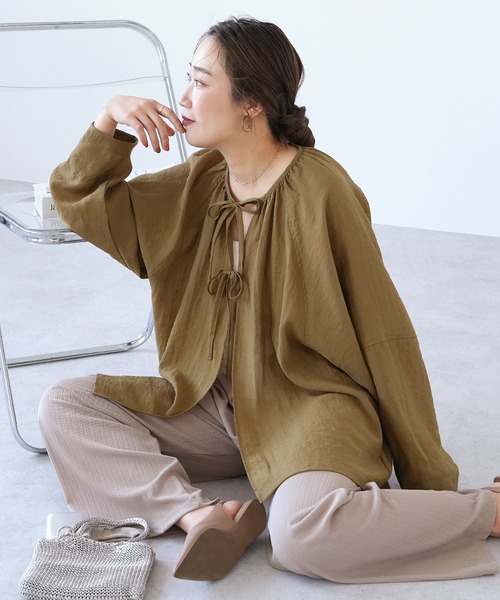 reca(レカ)の「ダブルリボン前開きブラウス(シャツ/ブラウス・レディース・キャメル/ネイビー/ブラウン系・FREE)」の16枚目の写真