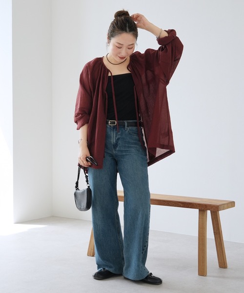 reca(レカ)の「ダブルリボン前開きブラウス(シャツ/ブラウス・レディース・キャメル/ネイビー/ブラウン系・FREE)」の8枚目の写真