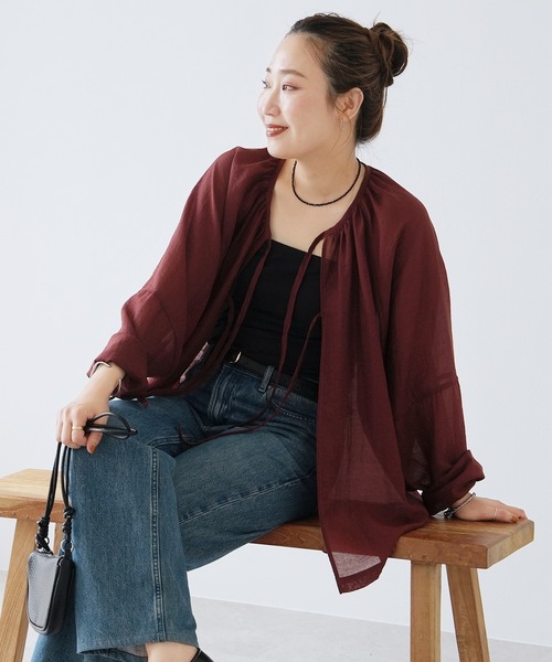 reca(レカ)の「ダブルリボン前開きブラウス(シャツ/ブラウス・レディース・キャメル/ネイビー/ブラウン系・FREE)」の6枚目の写真