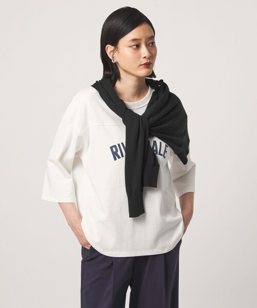A DAY IN THE LIFE UNITED ARROWS(アデイインザライフユナイテッドアローズ)の「プリント フットボールTシャツ 7分袖 <A DAY IN THE LIFE>(Tシャツ/カットソー・レディース・ナチュラル/ダークブラウン/オフホワイト/ロイヤルブルー・FREE)」の5枚目の写真