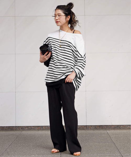 AP STUDIO(エーピーストゥディオ)の「ストライプTシャツ(Tシャツ/カットソー・レディース・ホワイト/ブラック・FREE)」の3枚目の写真
