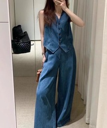 デニムベストワイドパンツセットアップ
