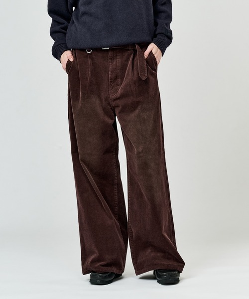 WETTEMPT(ウィテンプト)の「BLEACHED CORDUROY BELTED PANTS / ブリーチコーデュロイベルテッドパンツ(スラックス・メンズ・ブラック/ネイビー/ブラウン/カーキ・SMALL/MEDIUM/LARGE)」の2枚目の写真