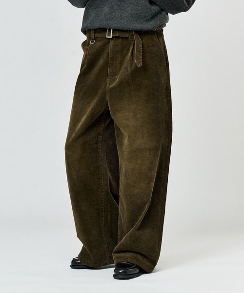 WETTEMPT(ウィテンプト)の「BLEACHED CORDUROY BELTED PANTS / ブリーチコーデュロイベルテッドパンツ(スラックス・メンズ・ブラック/ネイビー/ブラウン/カーキ・SMALL/MEDIUM/LARGE)」の3枚目の写真