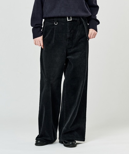 WETTEMPT(ウィテンプト)の「BLEACHED CORDUROY BELTED PANTS / ブリーチコーデュロイベルテッドパンツ(スラックス・メンズ・ブラック/ネイビー/ブラウン/カーキ・SMALL/MEDIUM/LARGE)」の1枚目の写真