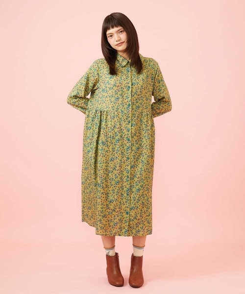 Jocomomola（ホコモモラ）の「Performance フラワープリントシャツワンピース（ワンピース・レディース・マスタード/ネイビー・40）」の9枚目の写真