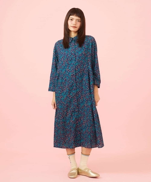 Jocomomola（ホコモモラ）の「Performance フラワープリントシャツワンピース（ワンピース・レディース・マスタード/ネイビー・40）」の14枚目の写真