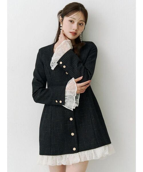 MERCURYDUO(マーキュリーデュオ)の「バルーンレイヤードジャケットミニワンピース(ワンピース・レディース・ブラック/オフホワイト・FREE)」の9枚目の写真