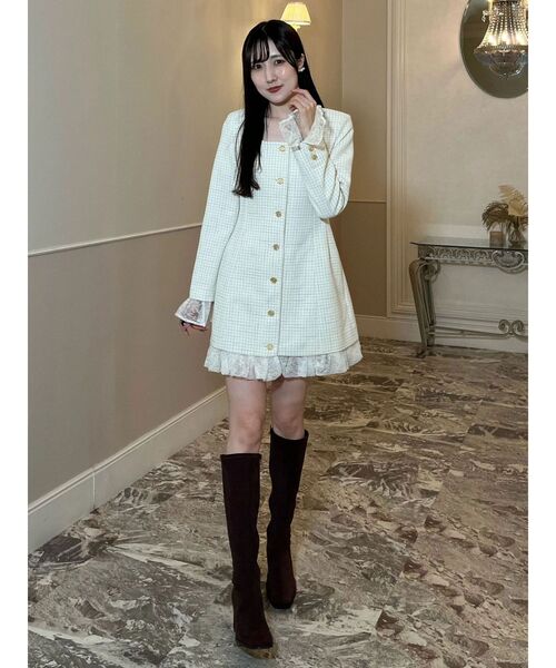 MERCURYDUO(マーキュリーデュオ)の「バルーンレイヤードジャケットミニワンピース(ワンピース・レディース・ブラック/オフホワイト・FREE)」の14枚目の写真