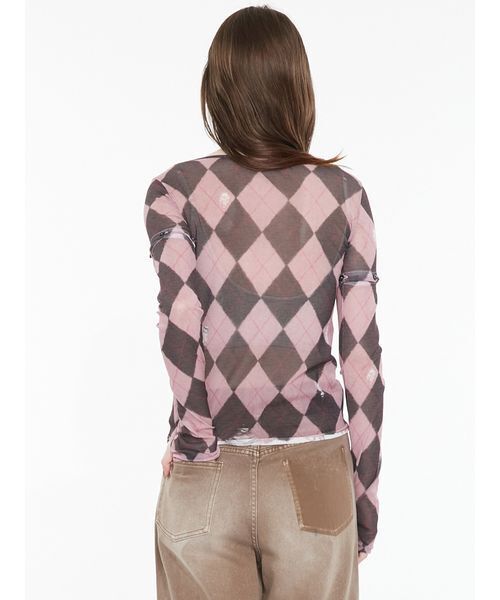 SORIN(ソリン )の「Argyle Check Print Top / アーガイルチェックプリントトップ(Tシャツ/カットソー・レディース・ダークグレー/ピンク・38)」の6枚目の写真