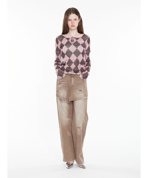 SORIN(ソリン )の「Argyle Check Print Top / アーガイルチェックプリントトップ(Tシャツ/カットソー・レディース・ダークグレー/ピンク・38)」の7枚目の写真