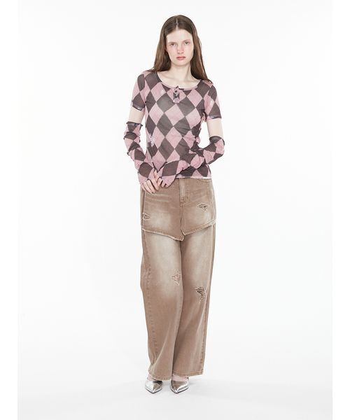 SORIN(ソリン )の「Argyle Check Print Top / アーガイルチェックプリントトップ(Tシャツ/カットソー・レディース・ダークグレー/ピンク・38)」の8枚目の写真