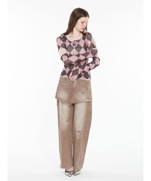 SORIN(ソリン )の「Argyle Check Print Top / アーガイルチェックプリントトップ(Tシャツ/カットソー・レディース・ダークグレー/ピンク・38)」の9枚目の写真