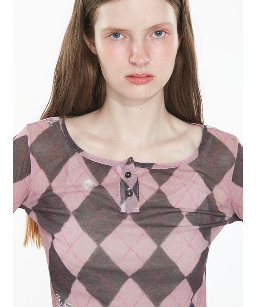 SORIN(ソリン )の「Argyle Check Print Top / アーガイルチェックプリントトップ(Tシャツ/カットソー・レディース・ダークグレー/ピンク・38)」の10枚目の写真