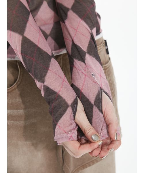 SORIN(ソリン )の「Argyle Check Print Top / アーガイルチェックプリントトップ(Tシャツ/カットソー・レディース・ダークグレー/ピンク・38)」の11枚目の写真