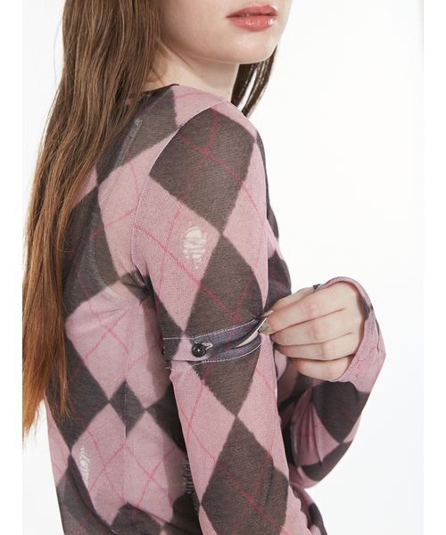 SORIN(ソリン )の「Argyle Check Print Top / アーガイルチェックプリントトップ(Tシャツ/カットソー・レディース・ダークグレー/ピンク・38)」の12枚目の写真