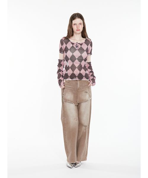SORIN(ソリン )の「Argyle Check Print Top / アーガイルチェックプリントトップ(Tシャツ/カットソー・レディース・ダークグレー/ピンク・38)」の13枚目の写真