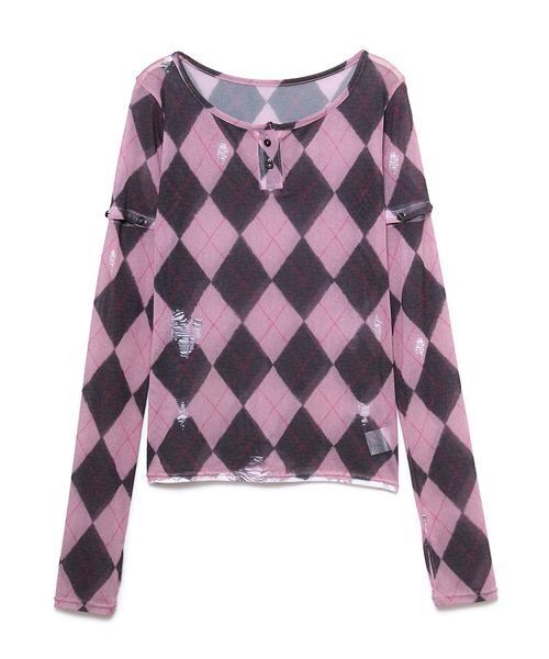 SORIN(ソリン )の「Argyle Check Print Top / アーガイルチェックプリントトップ(Tシャツ/カットソー・レディース・ダークグレー/ピンク・38)」の14枚目の写真