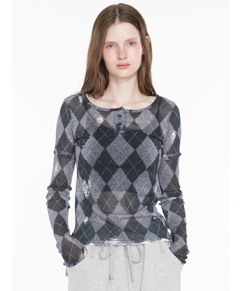 SORIN(ソリン )の「Argyle Check Print Top / アーガイルチェックプリントトップ(Tシャツ/カットソー・レディース・ダークグレー/ピンク・38)」の16枚目の写真