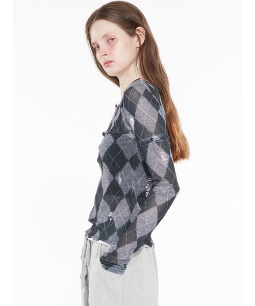 SORIN(ソリン )の「Argyle Check Print Top / アーガイルチェックプリントトップ(Tシャツ/カットソー・レディース・ダークグレー/ピンク・38)」の17枚目の写真