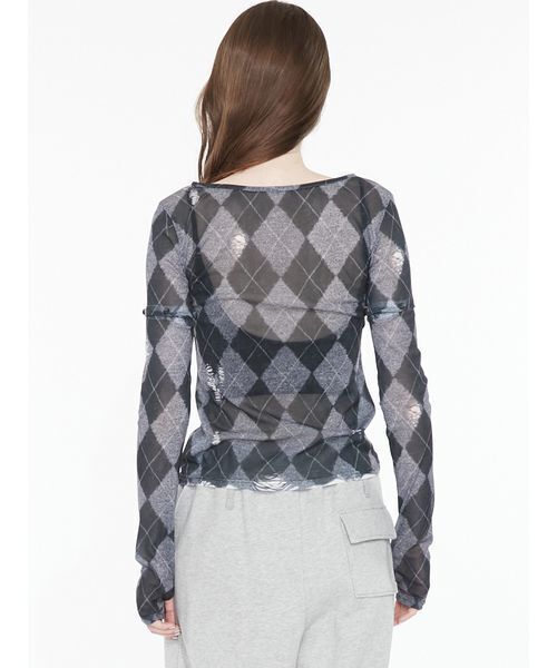SORIN(ソリン )の「Argyle Check Print Top / アーガイルチェックプリントトップ(Tシャツ/カットソー・レディース・ダークグレー/ピンク・38)」の18枚目の写真