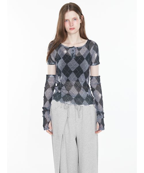 SORIN(ソリン )の「Argyle Check Print Top / アーガイルチェックプリントトップ(Tシャツ/カットソー・レディース・ダークグレー/ピンク・38)」の20枚目の写真