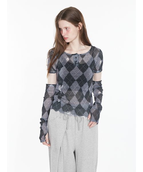 SORIN(ソリン )の「Argyle Check Print Top / アーガイルチェックプリントトップ(Tシャツ/カットソー・レディース・ダークグレー/ピンク・38)」の21枚目の写真